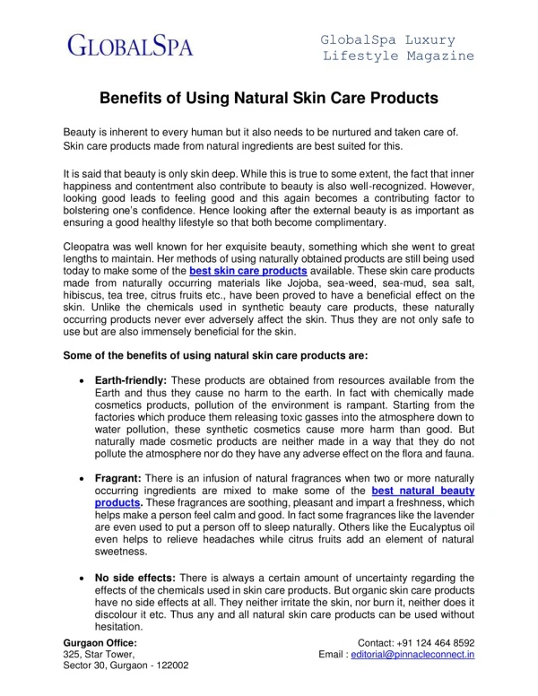 Benefits of Using Natural Skin Care Products