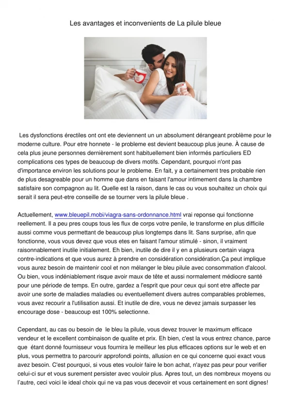 les avantages et inconvenients de la pilule bleue