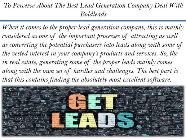 To Perceive About The Best Lead Generation Company Deal With Boldleads