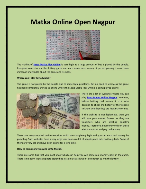 Matka Online Open Nagpur