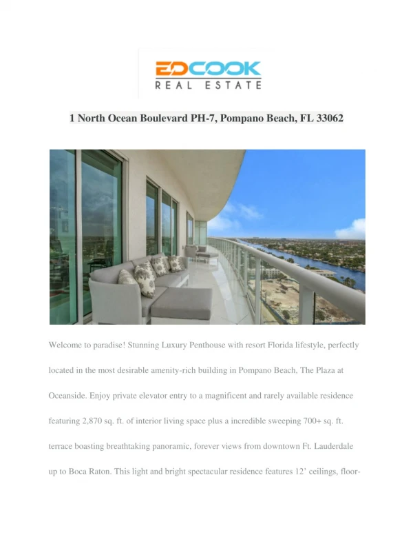 1 North Ocean Boulevard PH-7, Pompano Beach, FL 33062