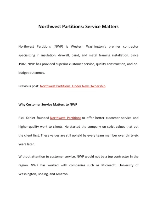 Northwest Partitions - service matters