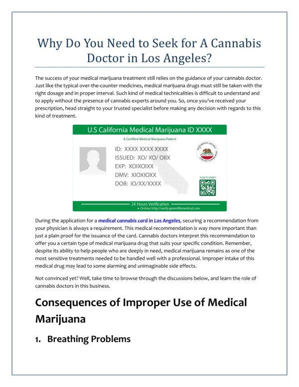 Why Do You Need to Seek for A Cannabis Doctor in Los Angeles?