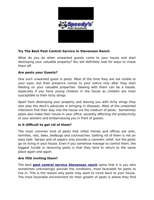 Try The Best Pest Control Service In Stevenson Ranch