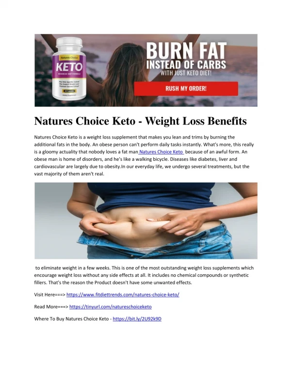 Natures Choice Keto - Weight Loss Benefits