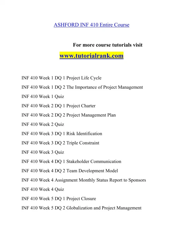 INF 410 Effective Communication - tutorialrank.com