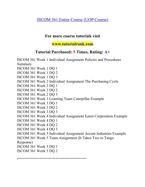 ISCOM 361 Effective Communication - tutorialrank.com