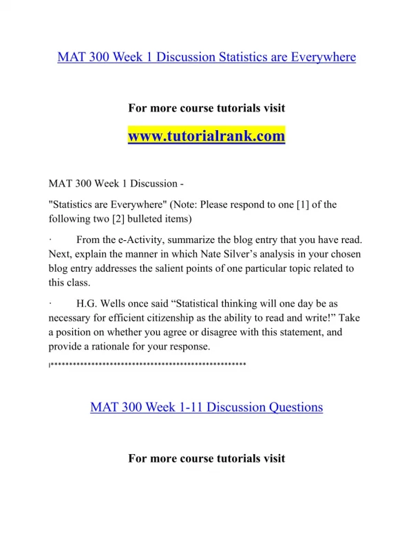 MAT 300 Effective Communication - tutorialrank.com