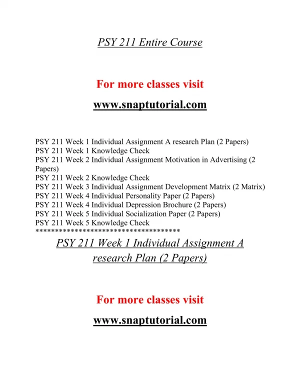 PSY 211 Education Organization / snaptutorial.com