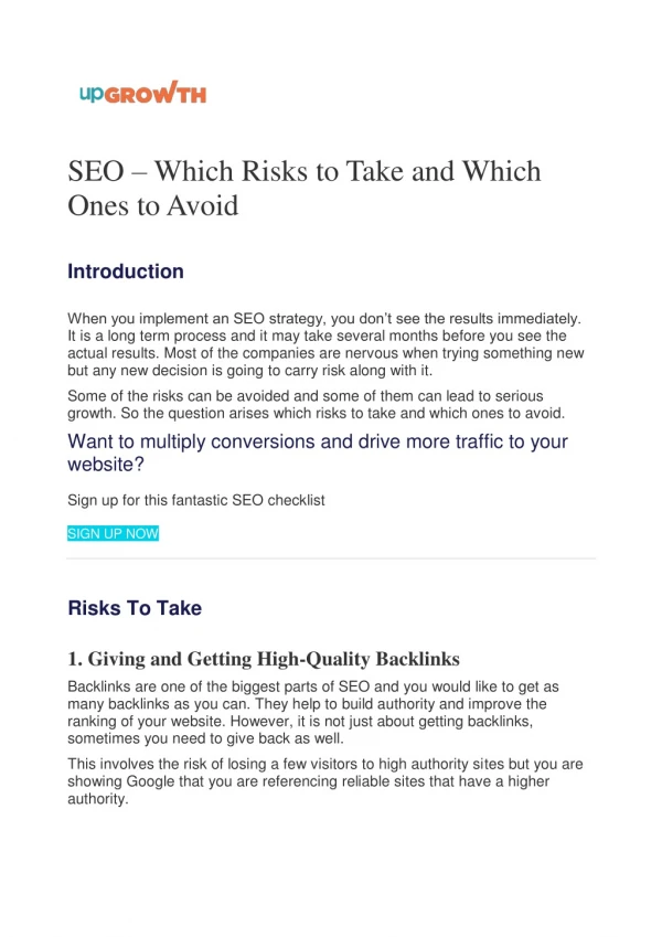 SEO – Which Risks to Take and Which Ones to Avoid
