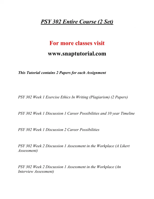 PSY 302 Education Organization / snaptutorial.com