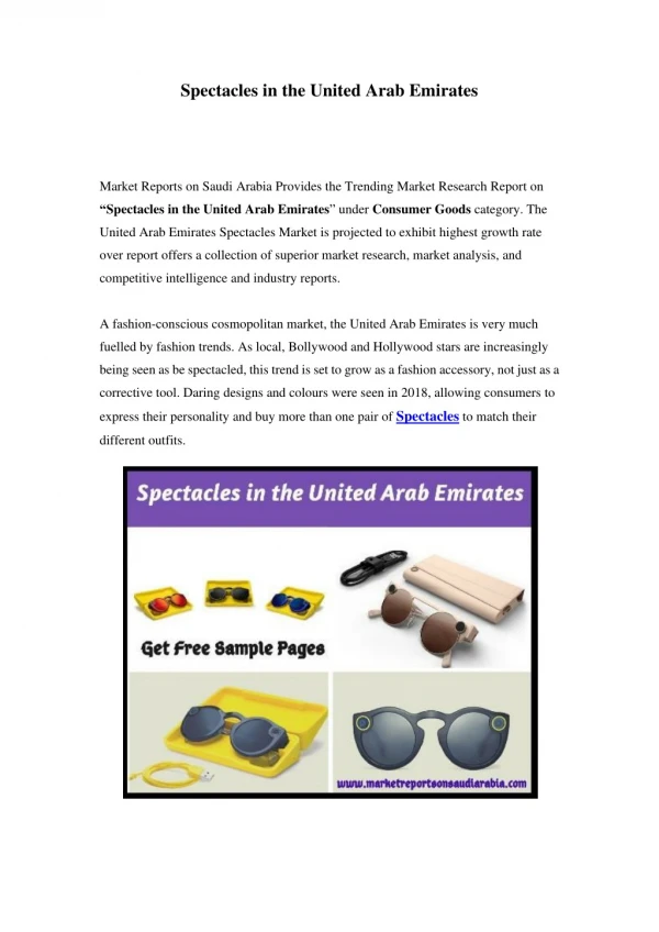 United Arab Emirates Spectacles Market: Growth, Opportunity and Forecast Till 2023
