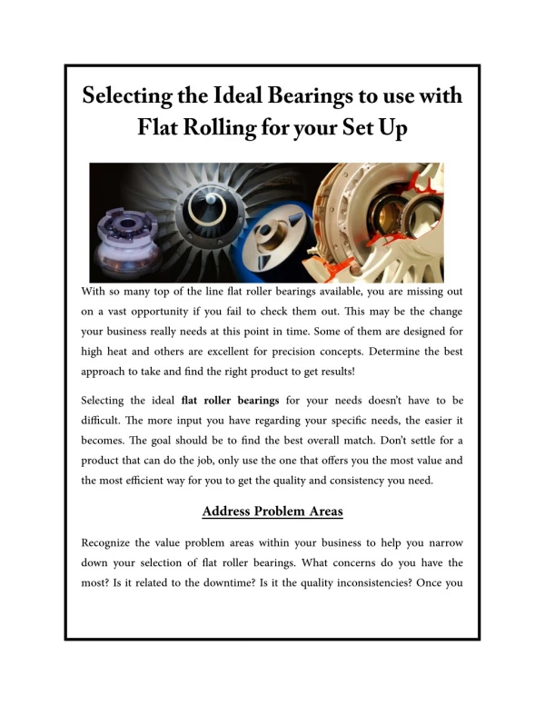 Selecting the Ideal Bearings to use with Flat Rolling for your Set Up