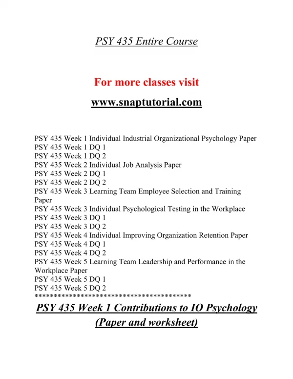 PSY 435 Education Organization / snaptutorial.com