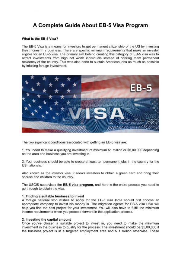 A Complete Guide About EB-5 Visa Program