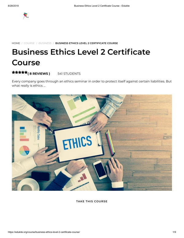 Business Ethics Level 2 Certificate Course - Edukite