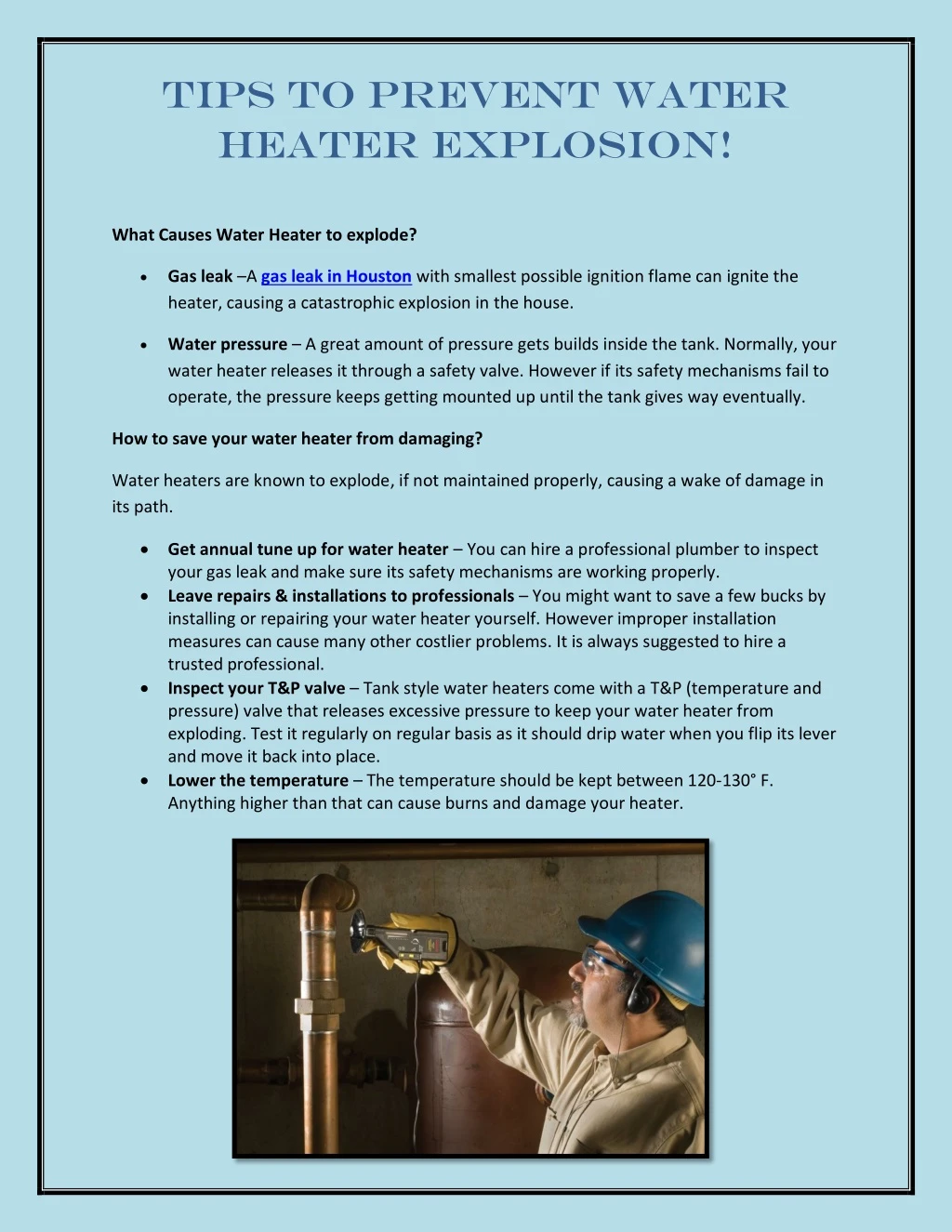 tips to prevent water heater explosion