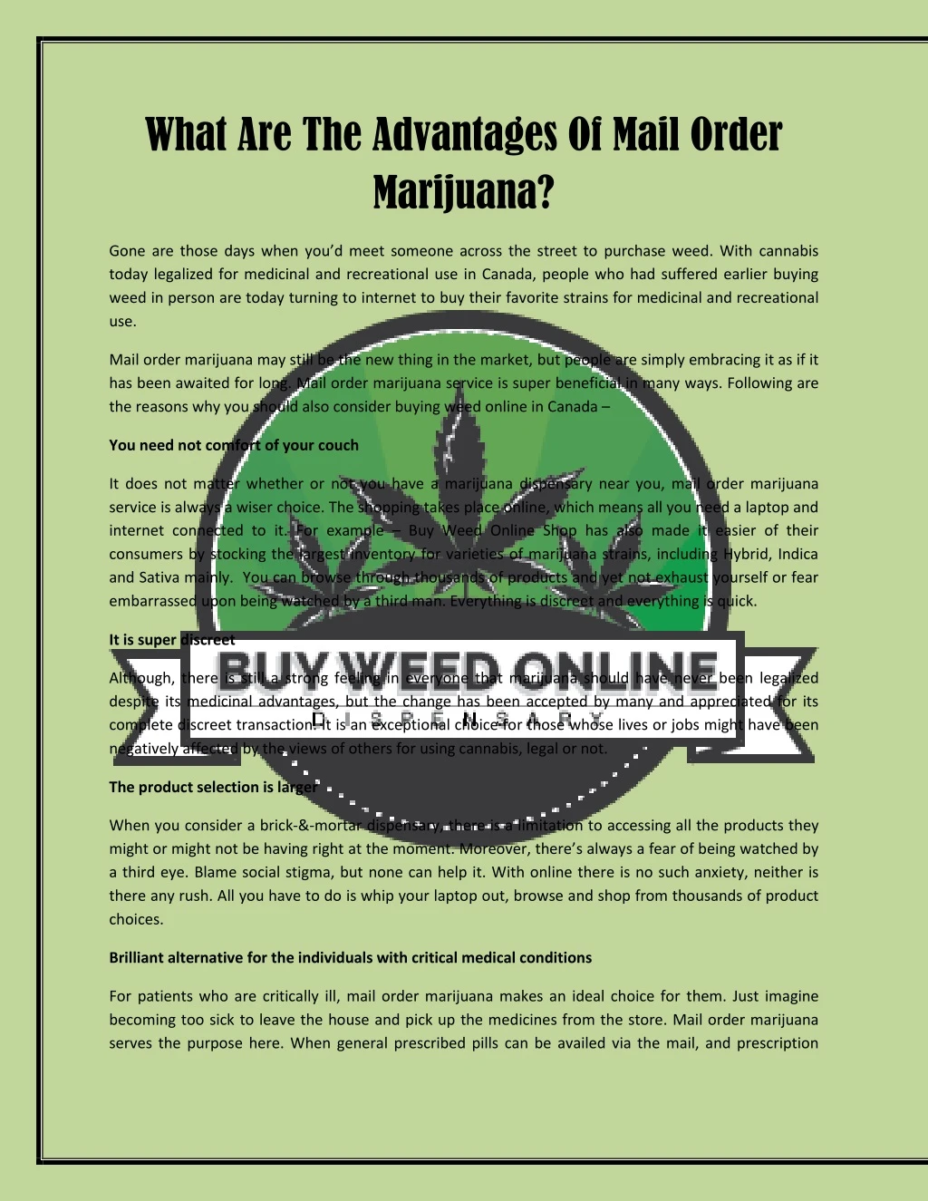 what are the advantages of mail order marijuana