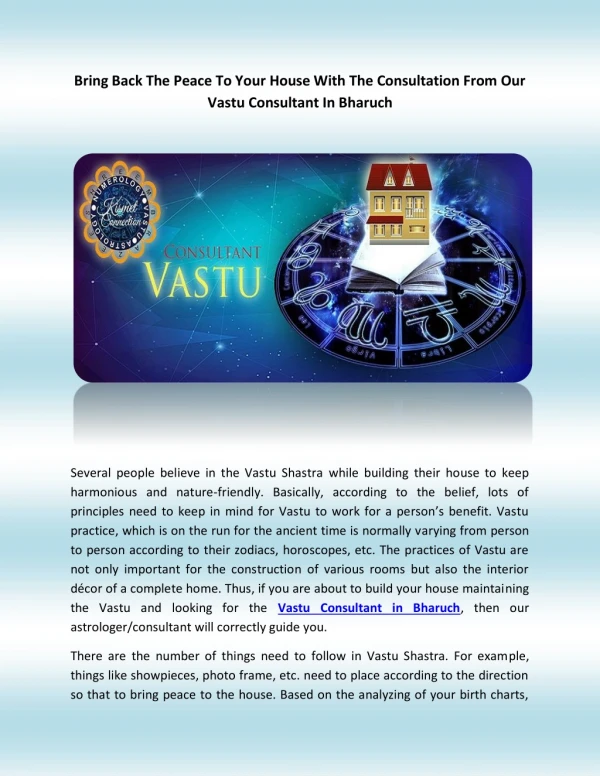 Bring Back The Peace To Your House With The Consultation From Our Vastu Consultant In Bharuch