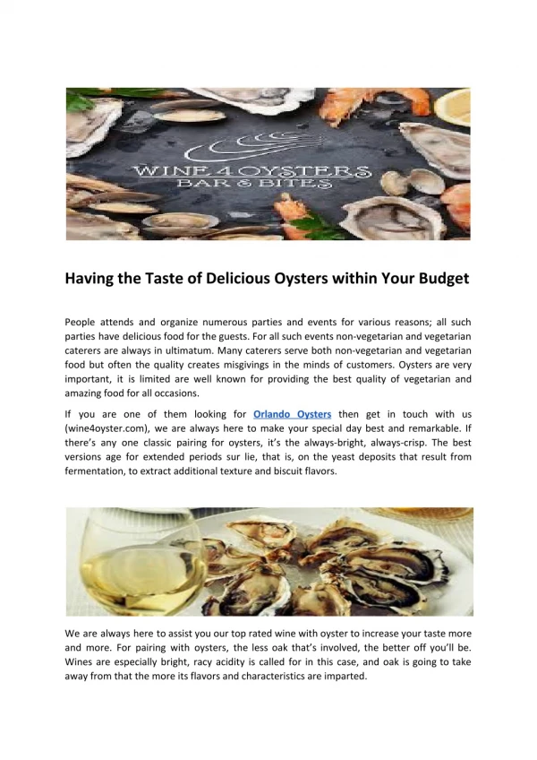 Best Oysters Restaurant in Orlando