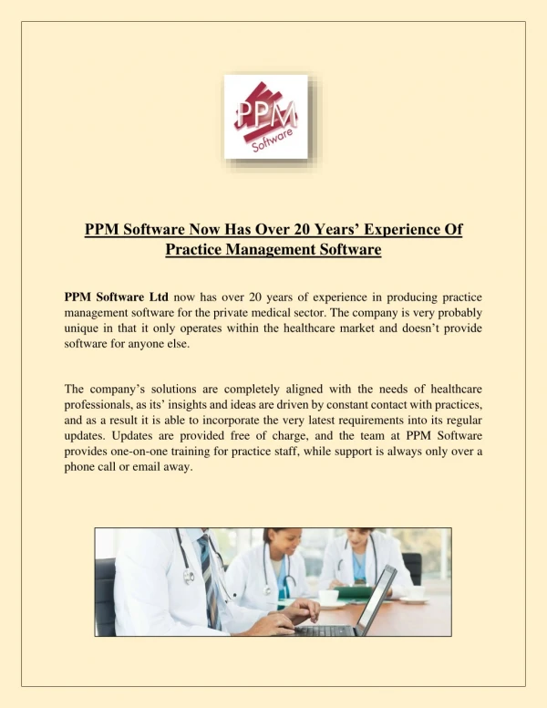 PPM Software Now Has Over 20 Years’ Experience Of Practice Management Software