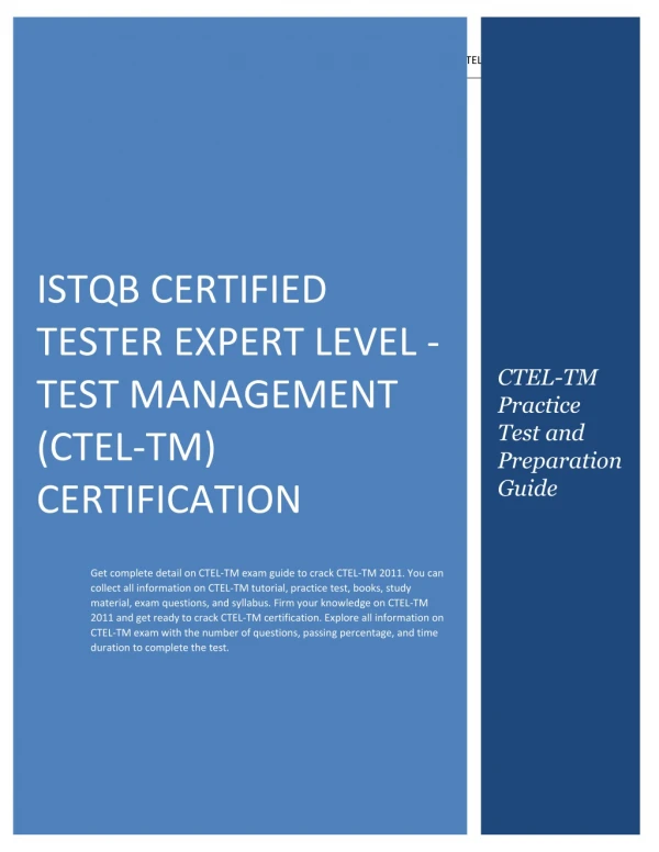 Learn How to Prepare for ISTQB Certified Tester Expert Level - Test Management (CTEL-TM) Certification?