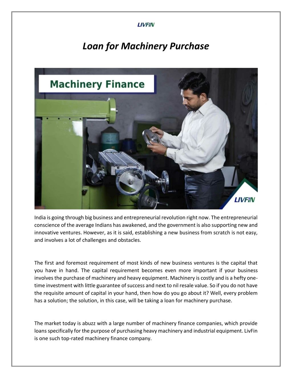 loan for machinery purchase