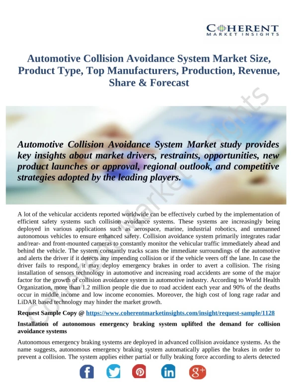 Automotive Collision Avoidance System Market Expected To Reach Huge Growth By 2026