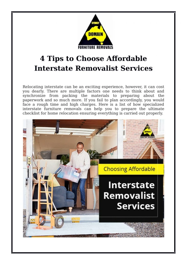 4 Tips to Choose Affordable Interstate Removalist Services
