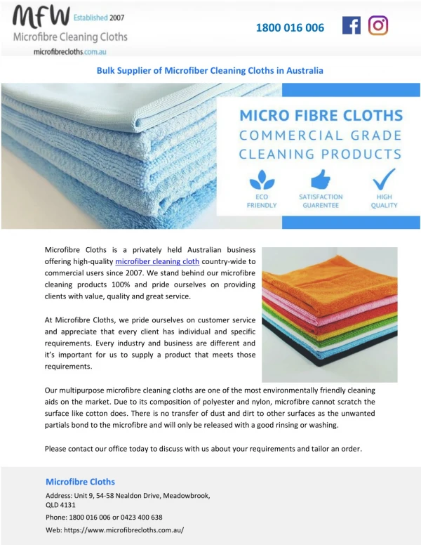 Bulk Supplier of Microfiber Cleaning Cloths in Australia