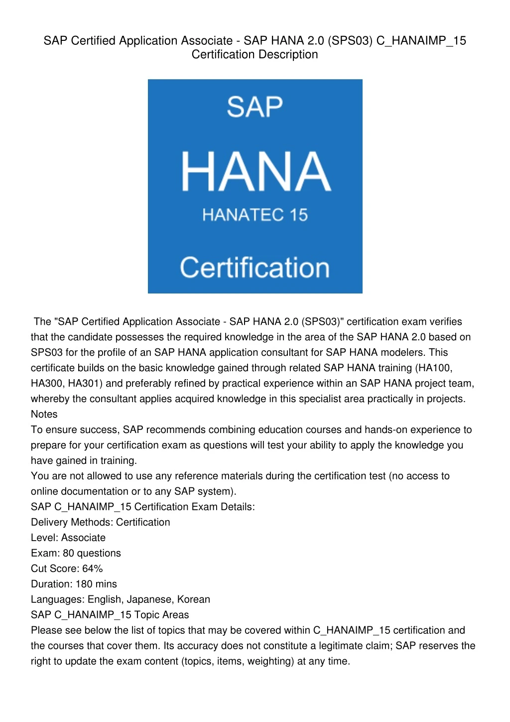 sap certified application associate sap hana