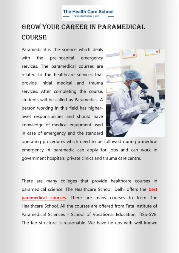Grow Your Career in Paramedical Course