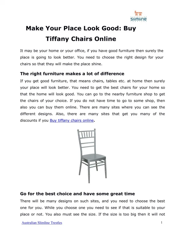 Make Your Place Look Good: Buy Tiffany Chairs Online