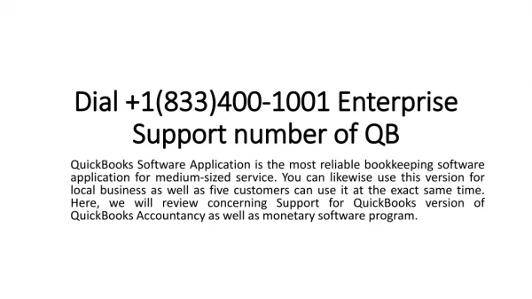 Support number of Quickbooks Enterprise 1(833) 400-1001