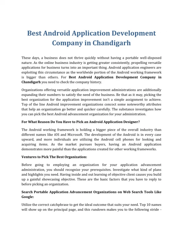 Best Android Application development Company in Chandigarh
