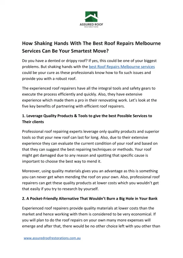 How Shaking Hands With The Best Roof Repairs Melbourne Services Can Be Your Smartest Move?