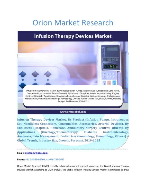 Infusion Therapy Devices Market: Global Market Size, Industry Trends, Leading Players, Market Share and Forecast 2019-20