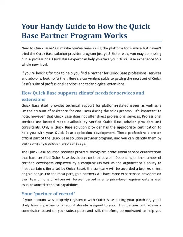 Your Handy Guide to How the Quick Base Partner Program Works