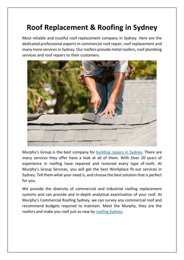 Roof Replacement & Roofing in Sydney