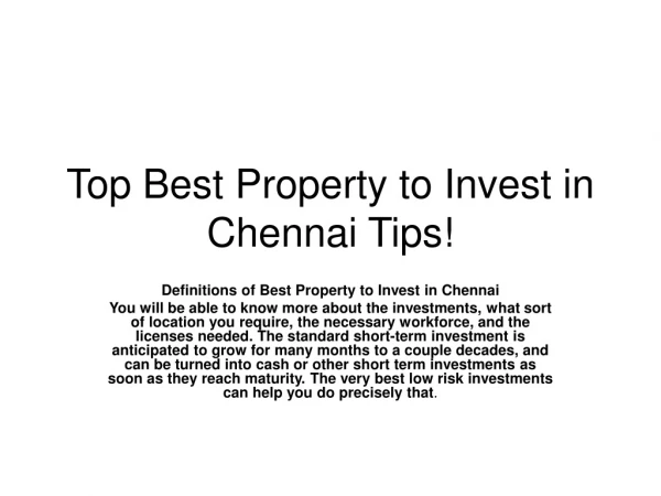 Top Best Property to Invest in Chennai Tips!