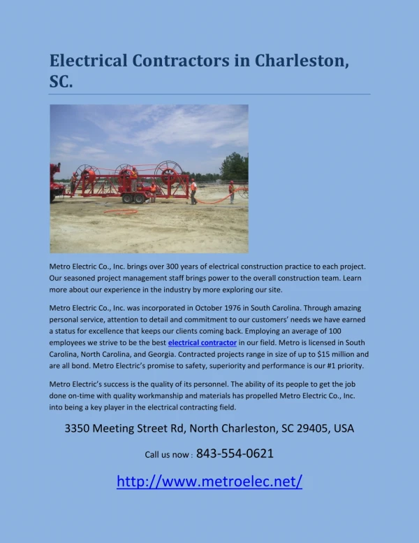Electrical Contractors in Charleston, SC.