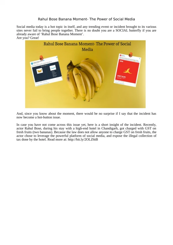 Rahul Bose Banana Moment- The Power of Social Media