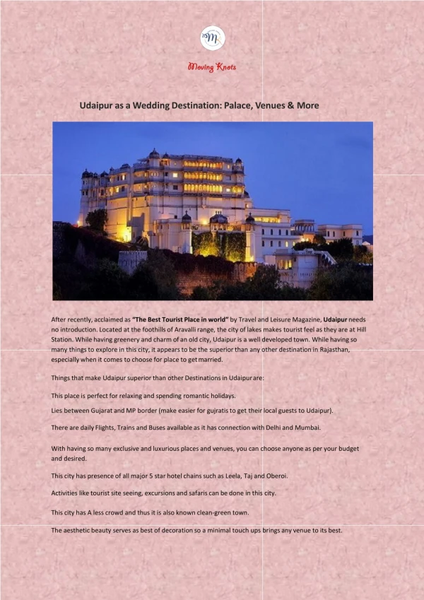 Udaipur as a Wedding Destination