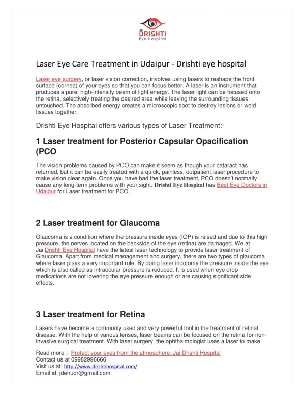 Laser Eye Care Treatment in Udaipur - Drishti eye hospital