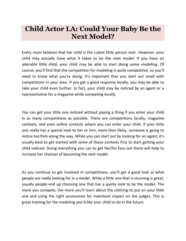 Child Actor LA: Could Your Baby Be the Next Model?
