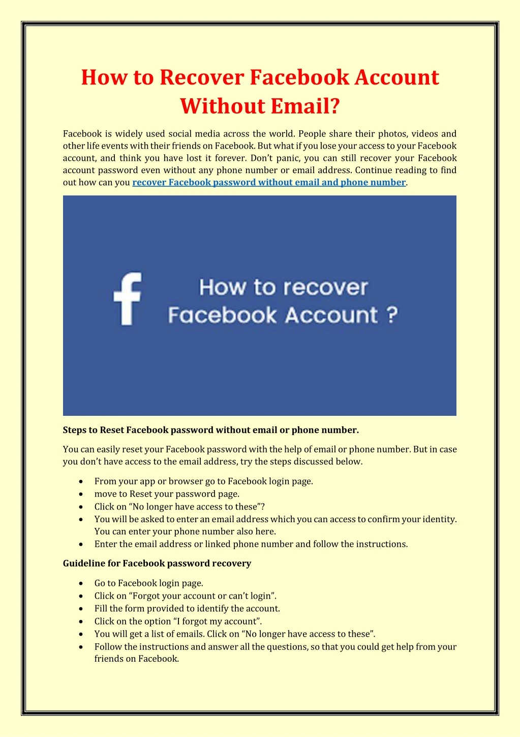 how to recover facebook account without email