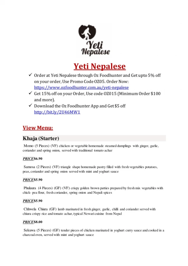 15% Off - Yeti Nepalese-Goodwood - Order Food Online