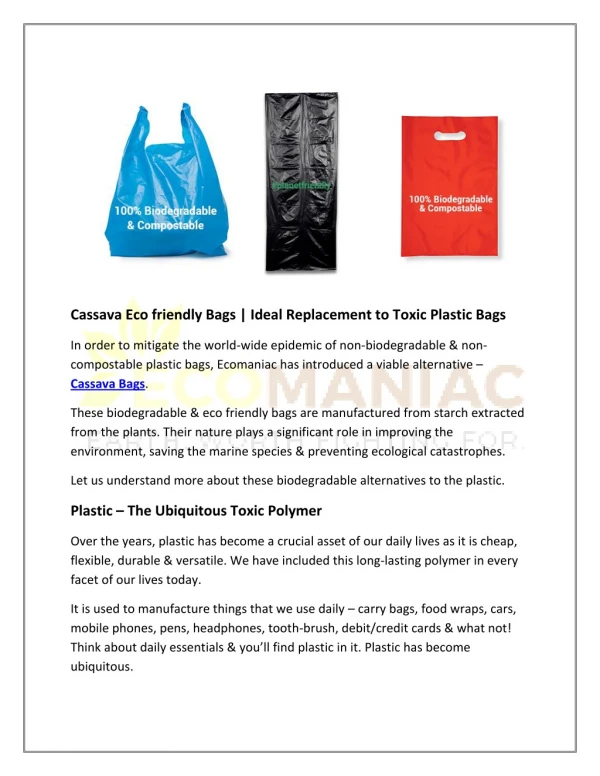 Cassava Eco friendly Bags | Ideal Replacement to Toxic Plastic Bags