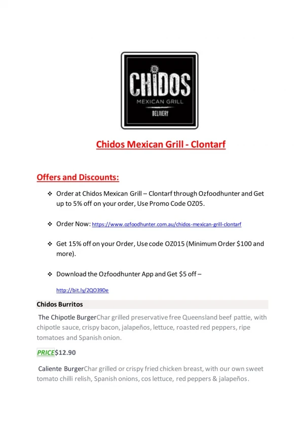 15% Off - Chidos Mexican Grill - Clontarf-Clontarf - Order Food Online