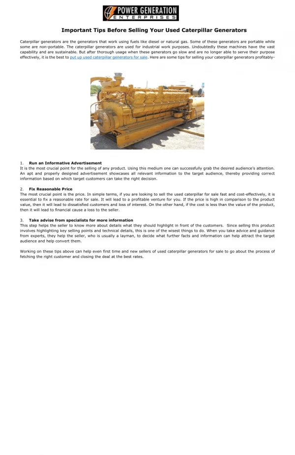 Important Tips Before Selling Your Used Caterpillar Generators
